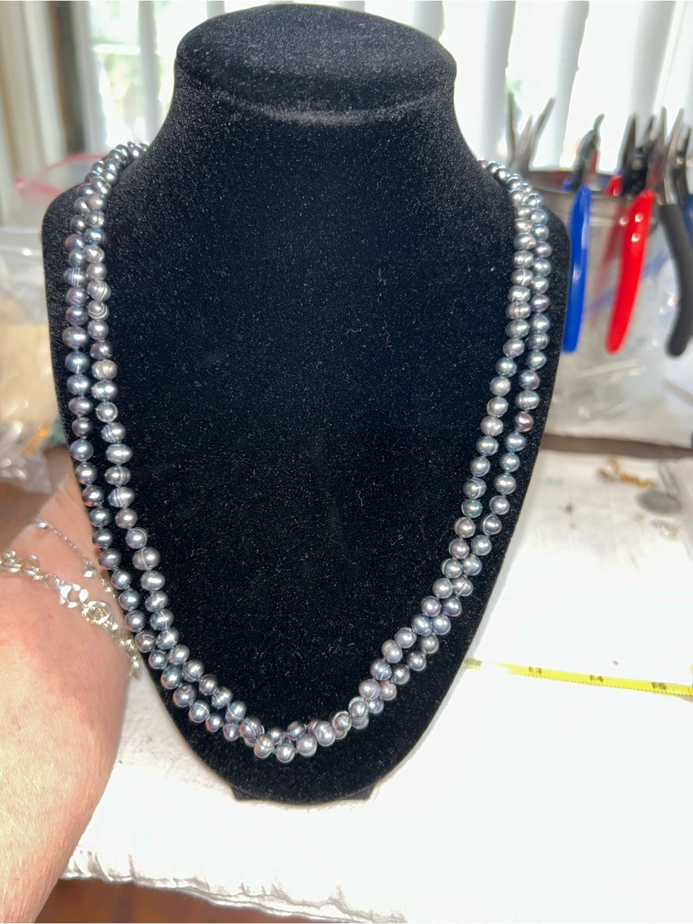 Classic Double-Strand Blue Gray Freshwater Pearl Necklace - Unbranded